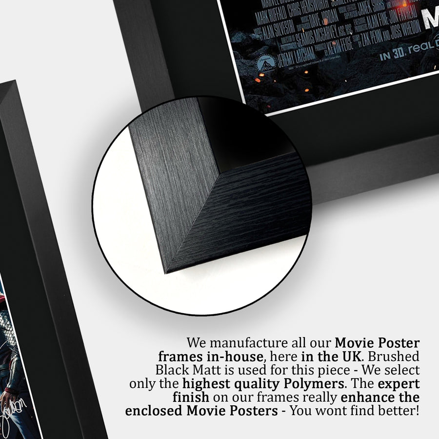 Close-up of the brushed black frame