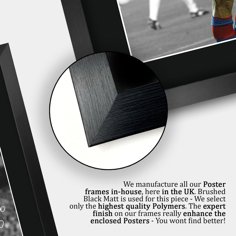 Close-up of the brushed black frame