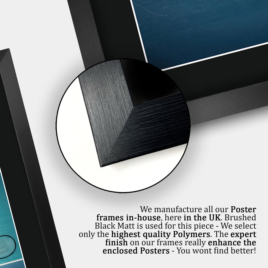 Close-up of the brushed black frame