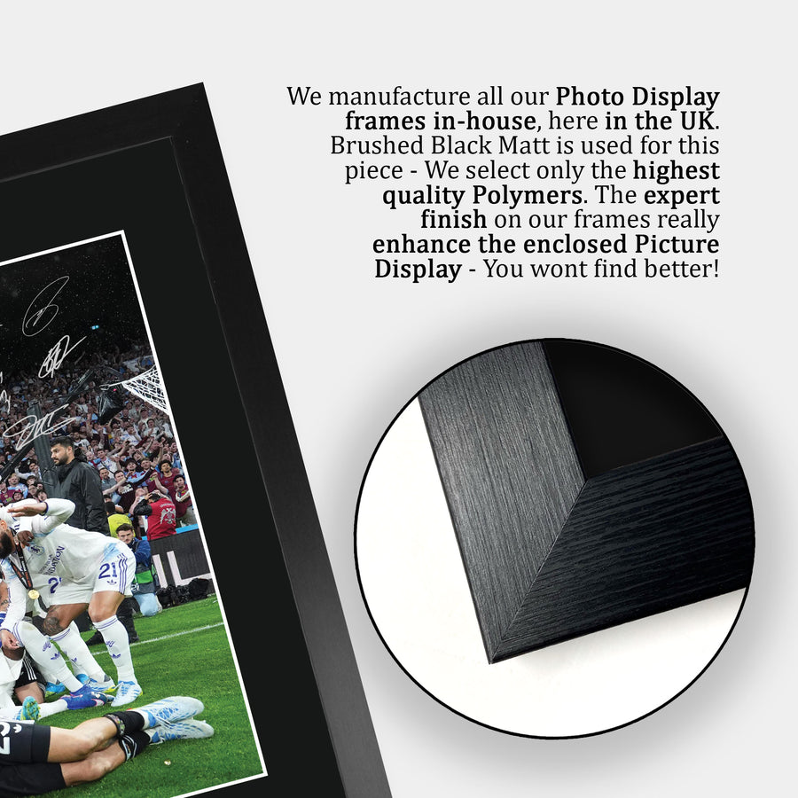 Close-up of the brushed black frame