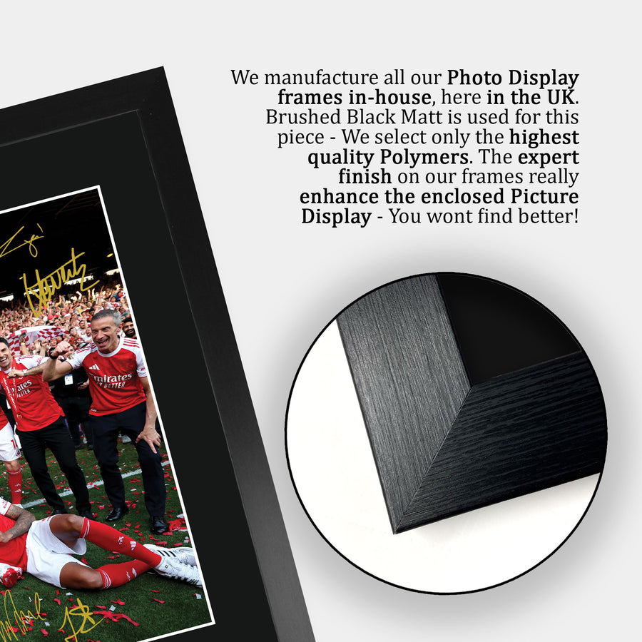 Close-up of the brushed black frame