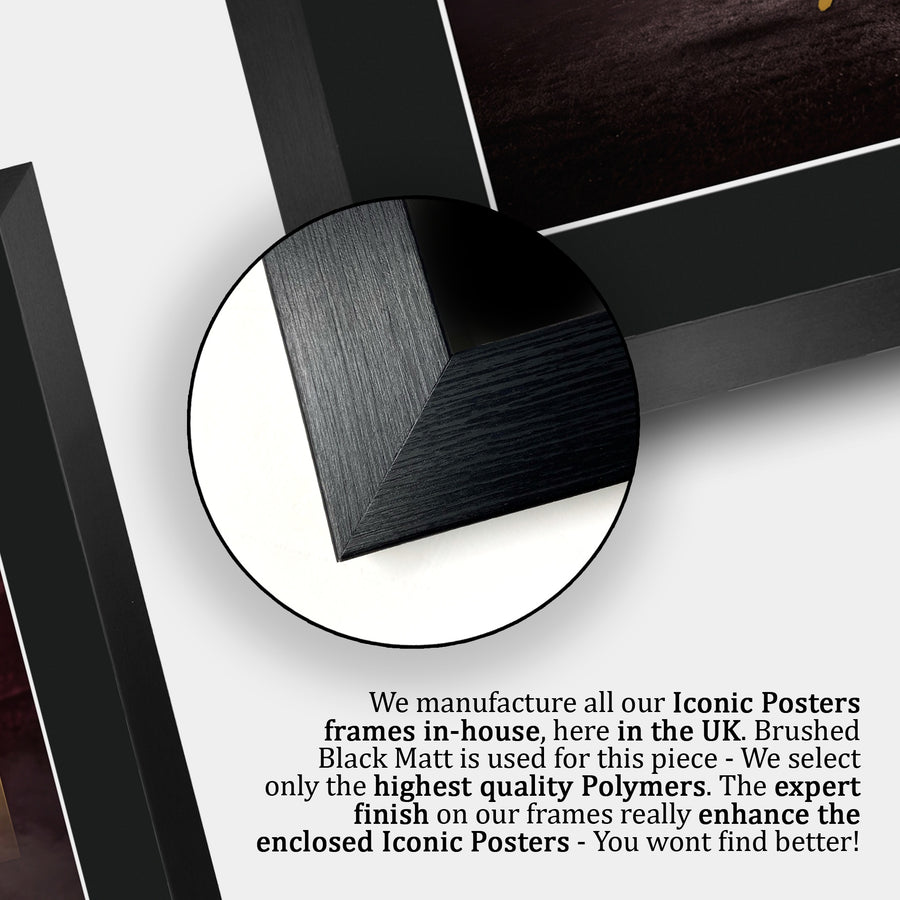 Close-up of the brushed black frame