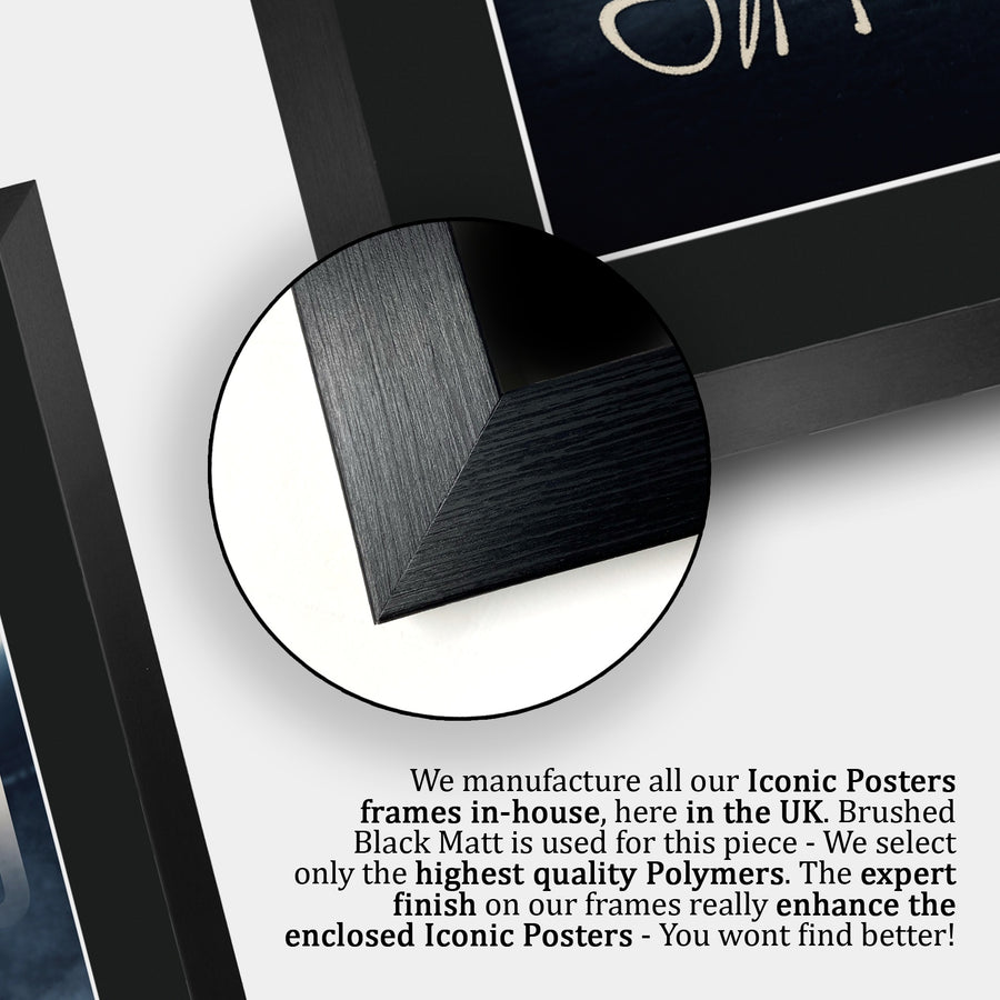 Close-up of the brushed black frame
