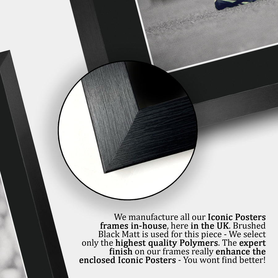 Close-up of the brushed black frame