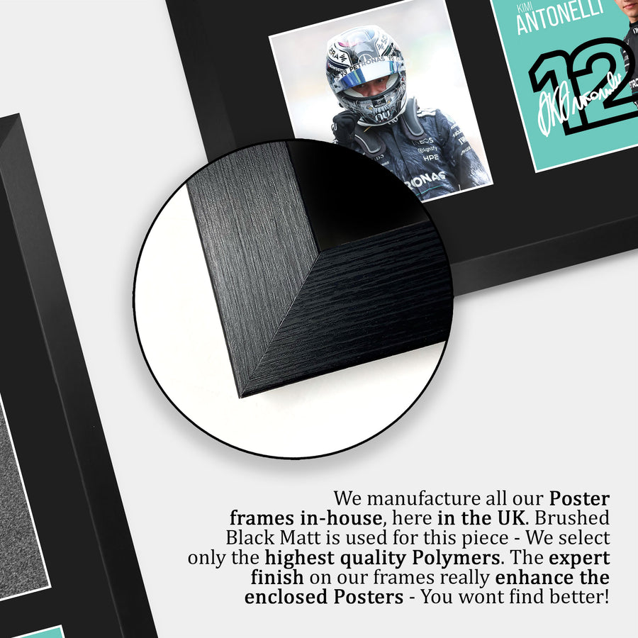 Close-up of the brushed black frame