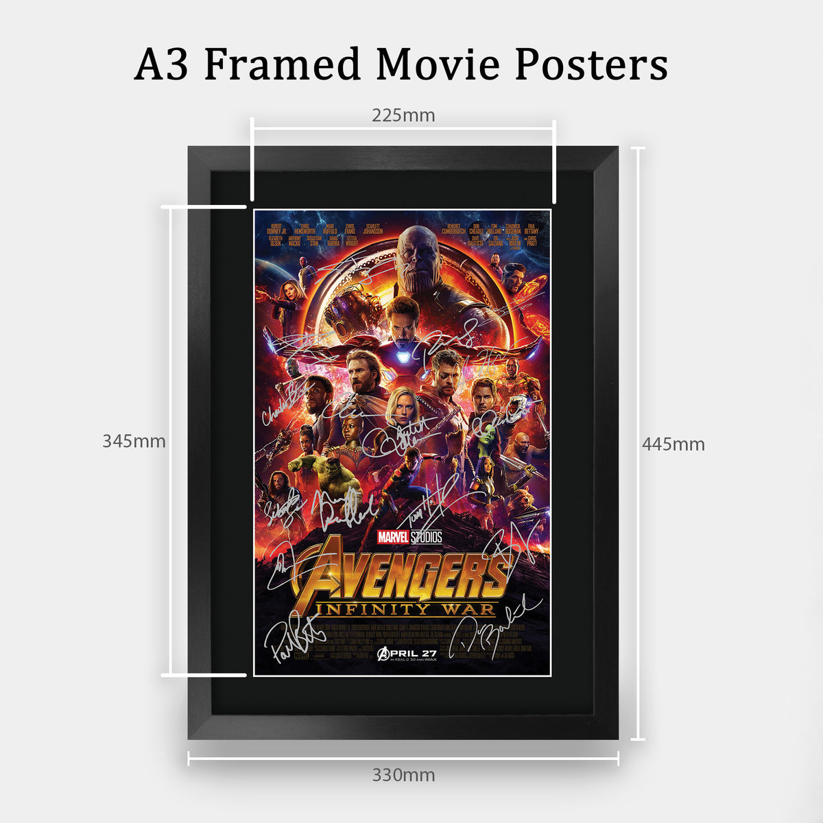 Avengers Infinity War Movie Poster Robert Downey Jr Chris Evans Chris Hemsworth A3 framed print, view 2