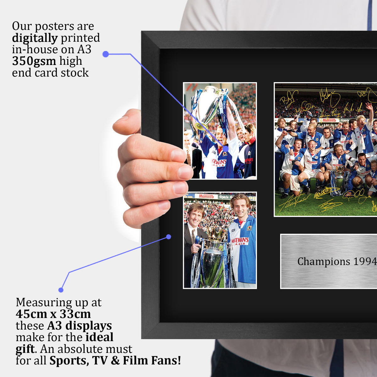 Blackburn Premier League Champions 1994-1995 A3 framed print, view 3