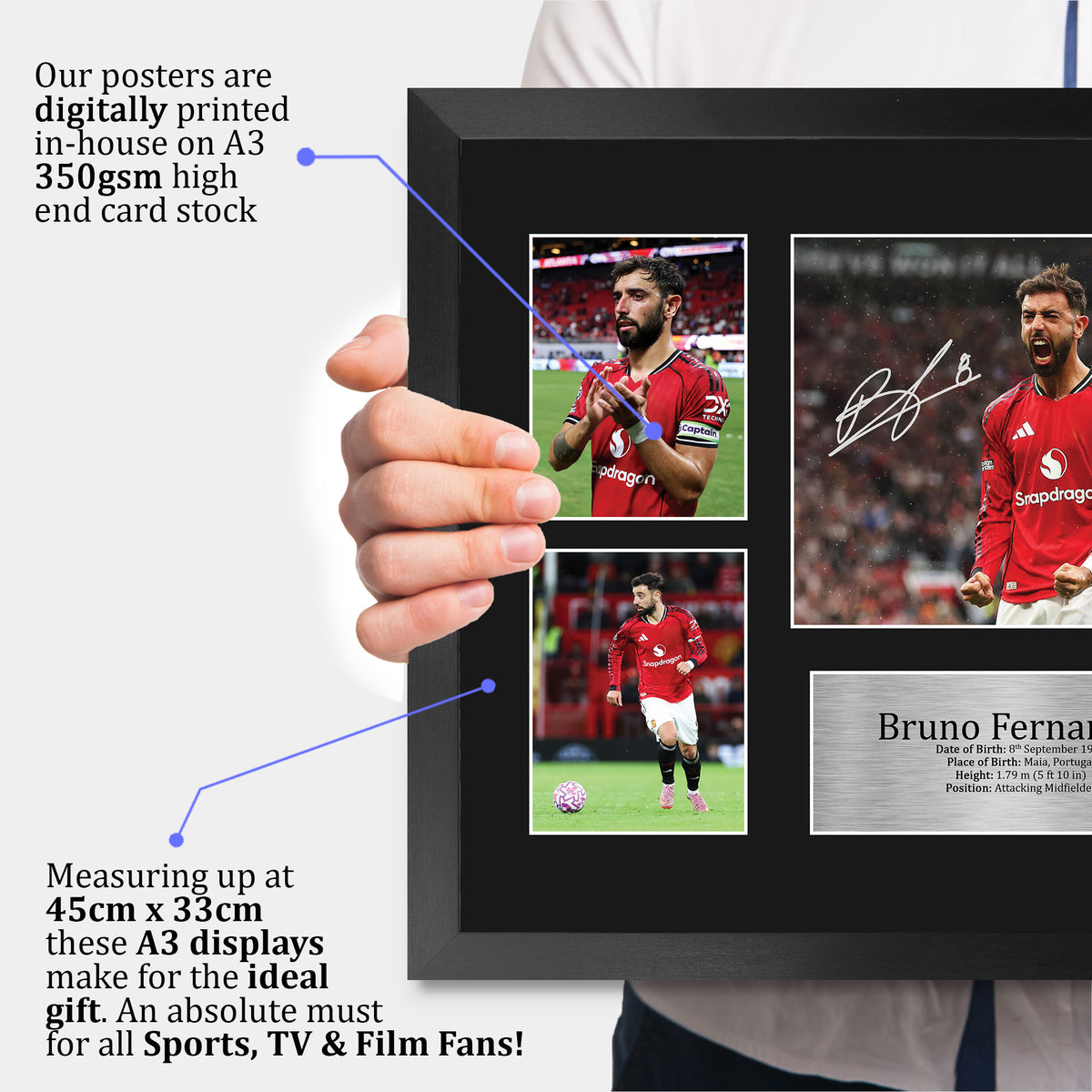 Bruno Fernandes Manchester Red A3 framed print, view 3
