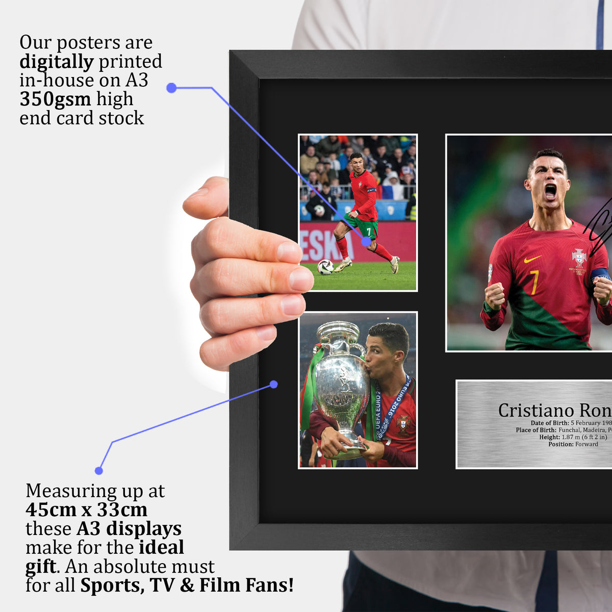 Cristiano Ronaldo Portugal A3 framed print, view 3