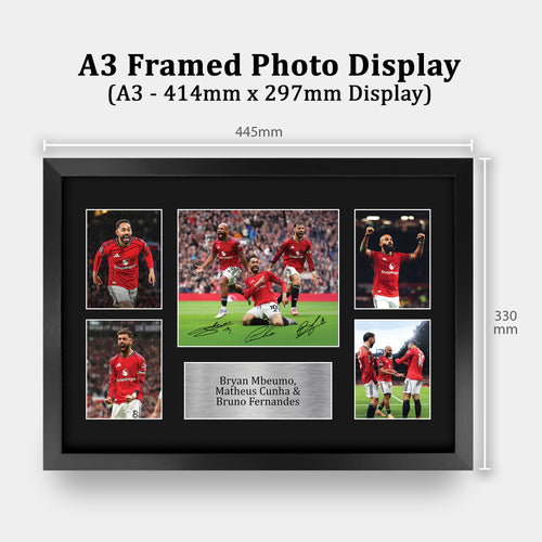 Bruno Fernandes, Bryan Mbeumo, Matheus Cunha A3 framed print, view 2