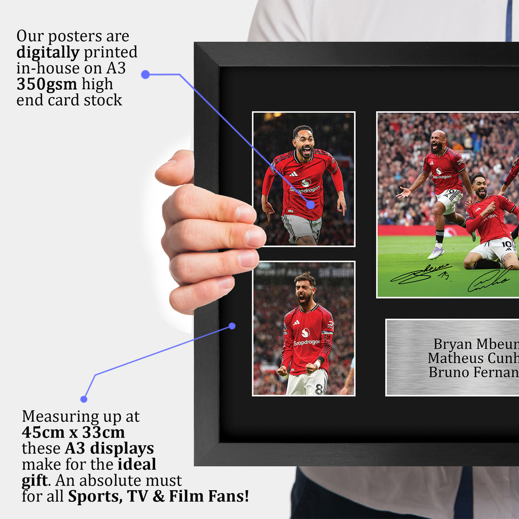 Bruno Fernandes, Bryan Mbeumo, Matheus Cunha A3 framed print, view 3