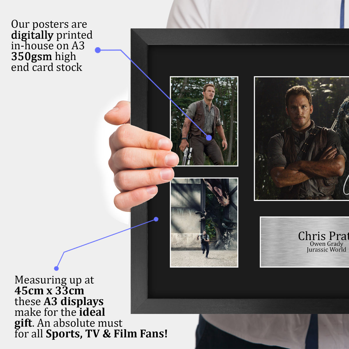 Chris Pratt Jurassic World A3 framed print, view 3