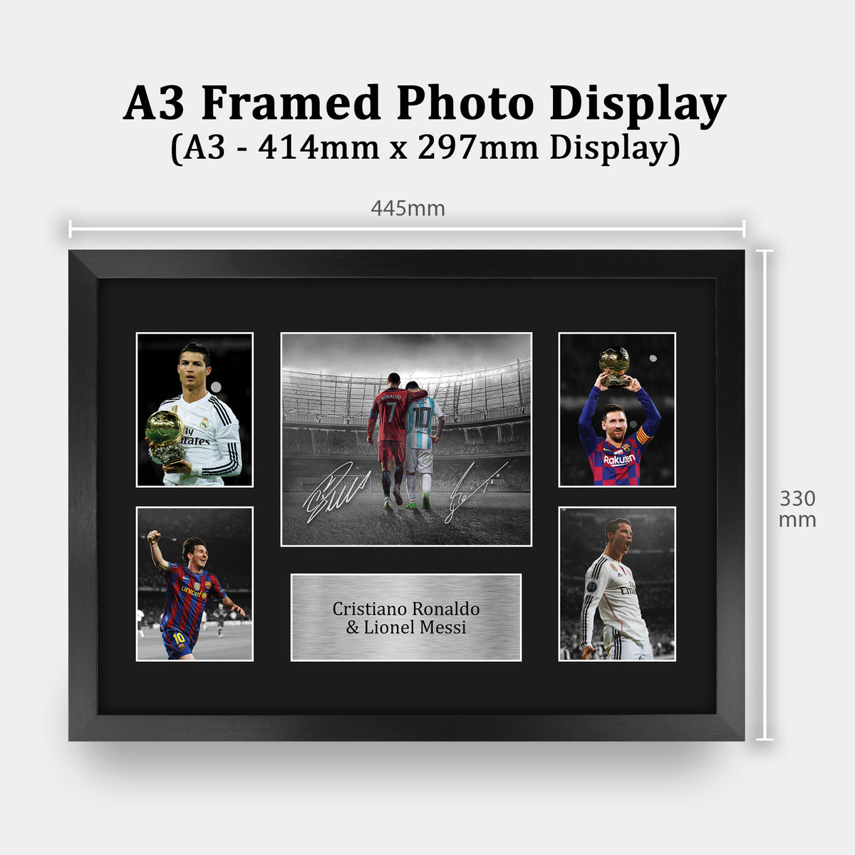 Cristiano Ronaldo & Lionel Messi A3 framed print, view 2