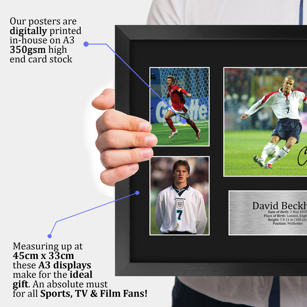 David Beckham England A3 framed print, view 3