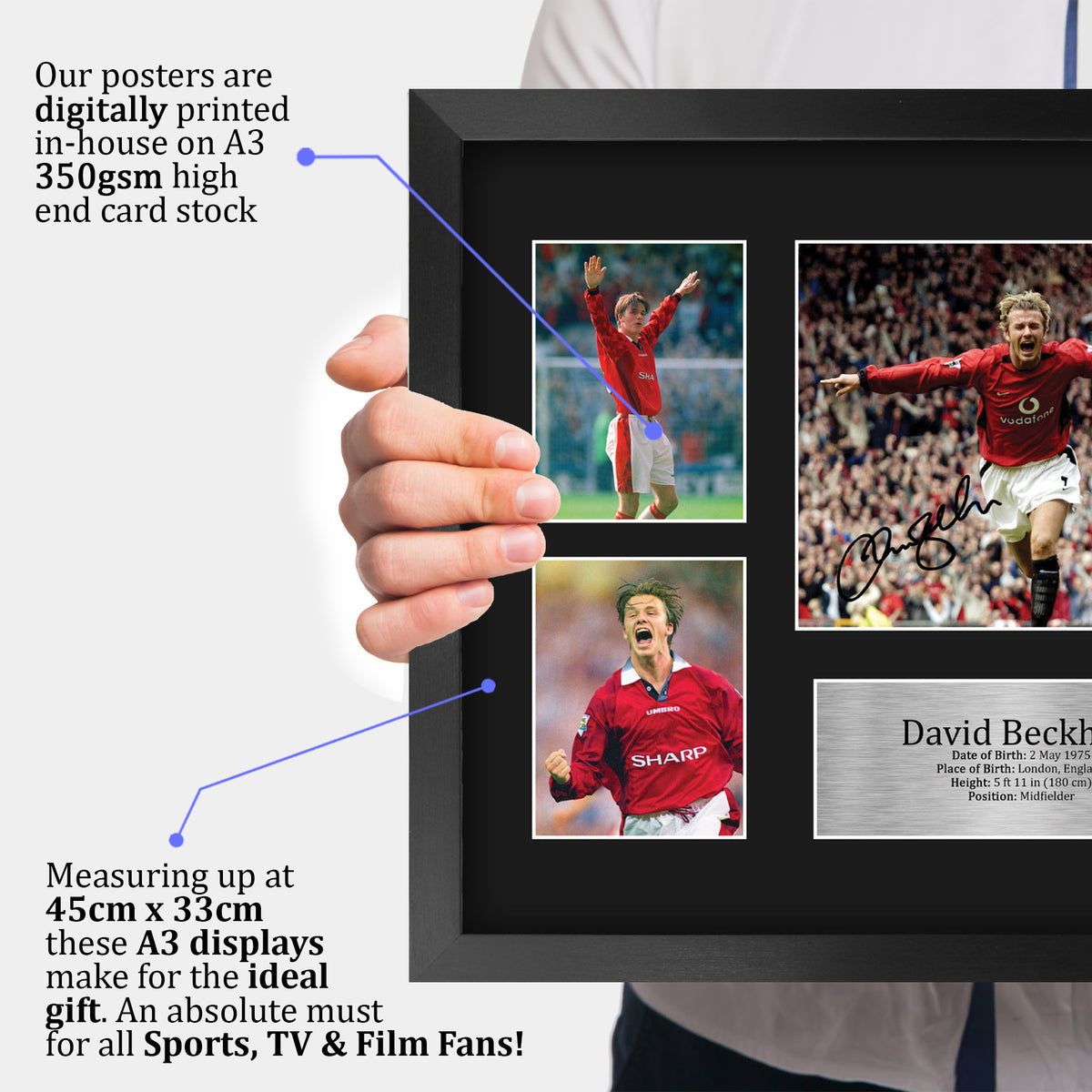 David Beckham Manchester United A3 framed print, view 3