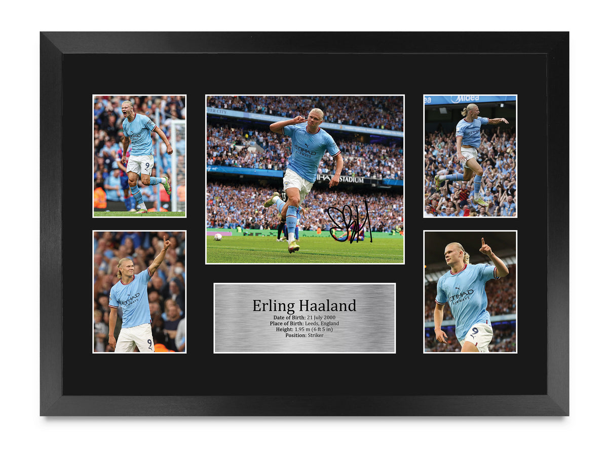 Erling Haaland Manchester Blue A3 framed print