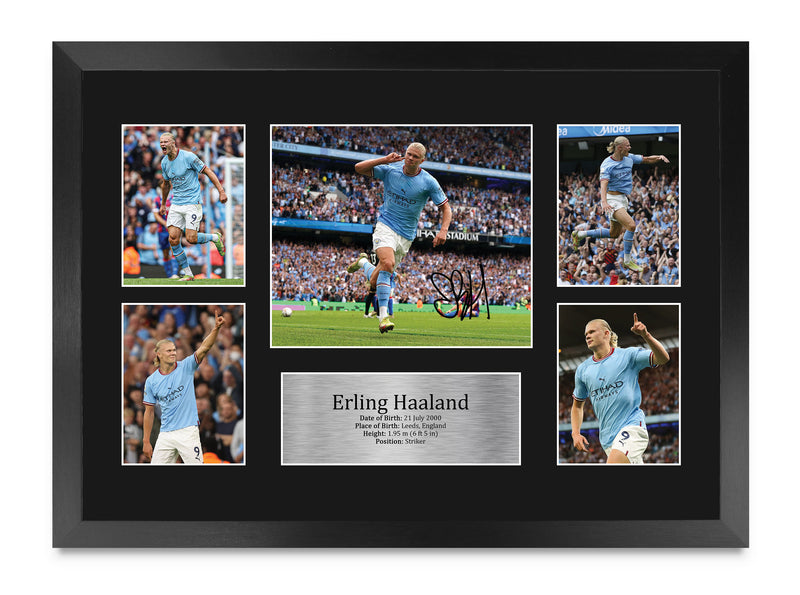 Erling Haaland Manchester Blue A3 Framed Print