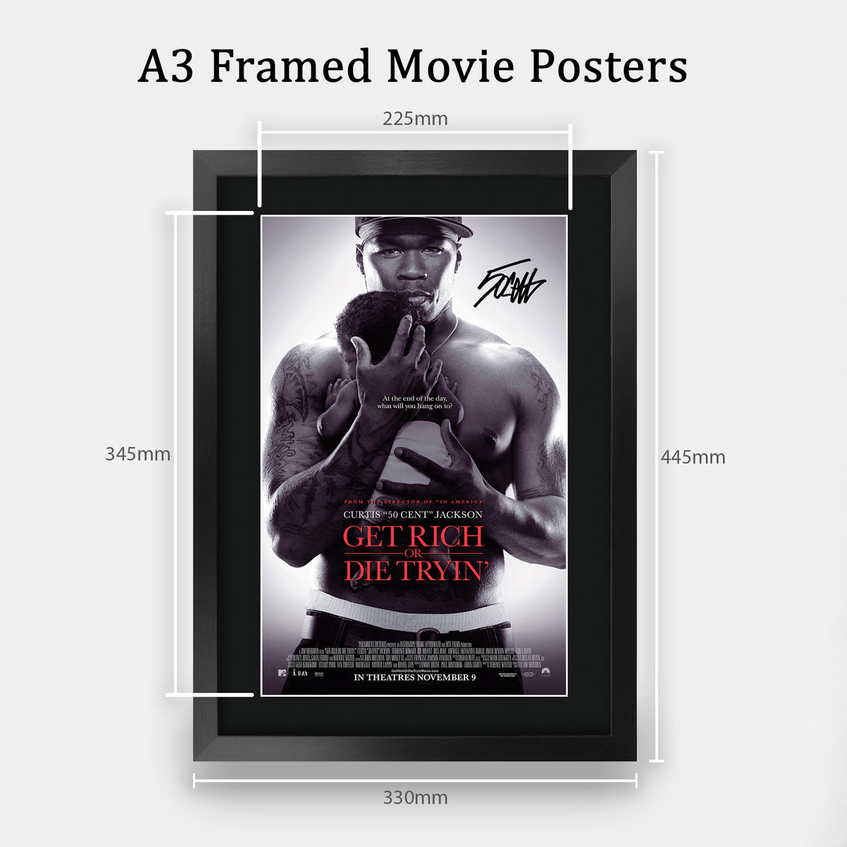 Get Rich or Die Tryin 50 Cent A3 framed print, view 2