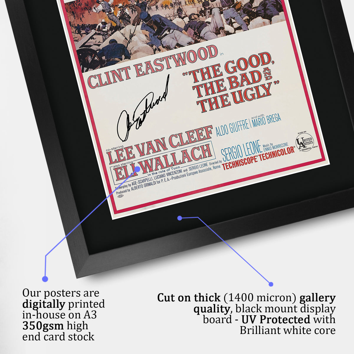The Good, The Bad & The Ugly Movie Poster Clint Eastwood A3 framed print, view 4