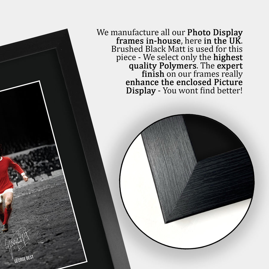 Close-up of the brushed black frame