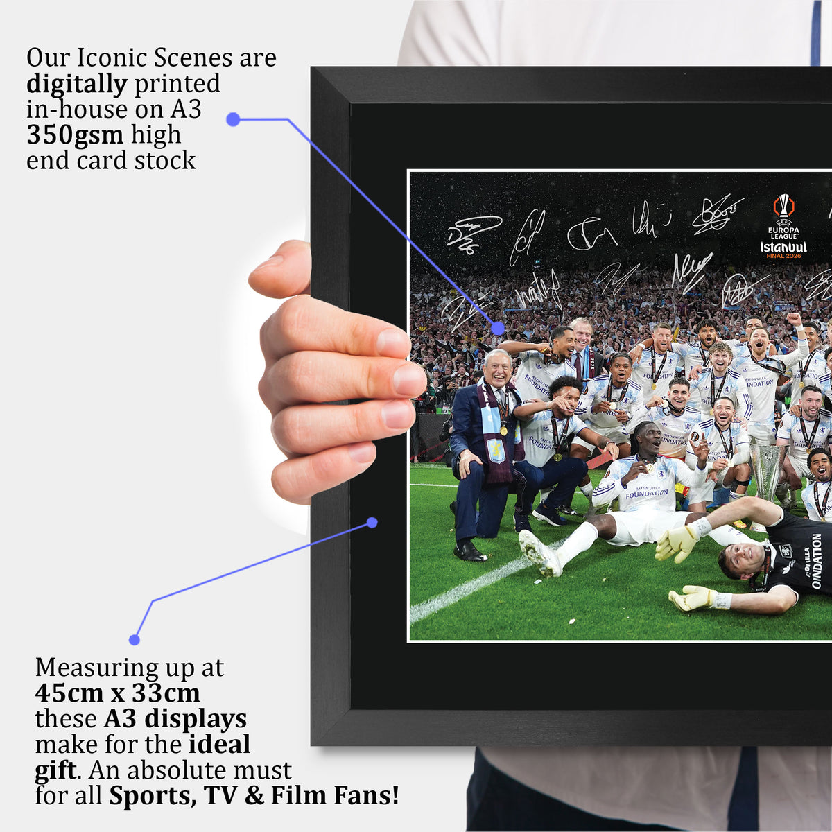 Aston Villa Europa League Winners 2026 A3 framed print, view 3
