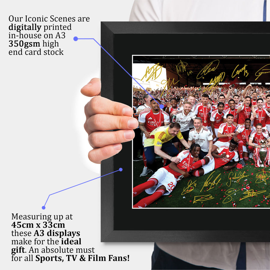 The framed print held up to show its size