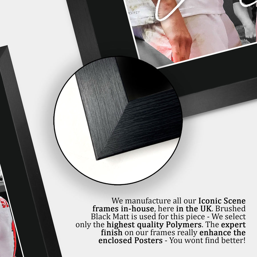 Close-up of the brushed black frame