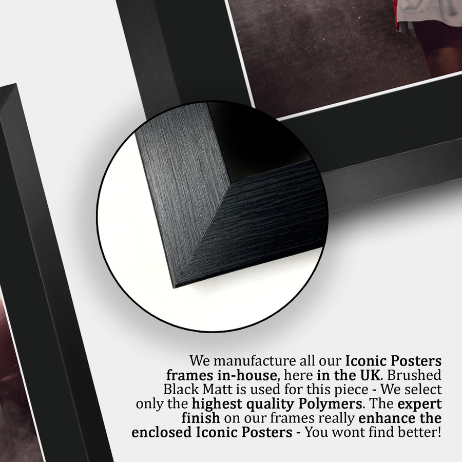 Close-up of the brushed black frame