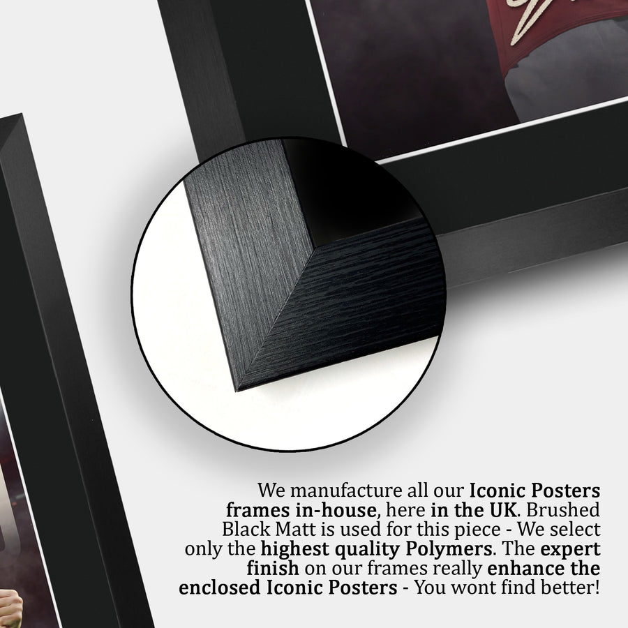 Close-up of the brushed black frame
