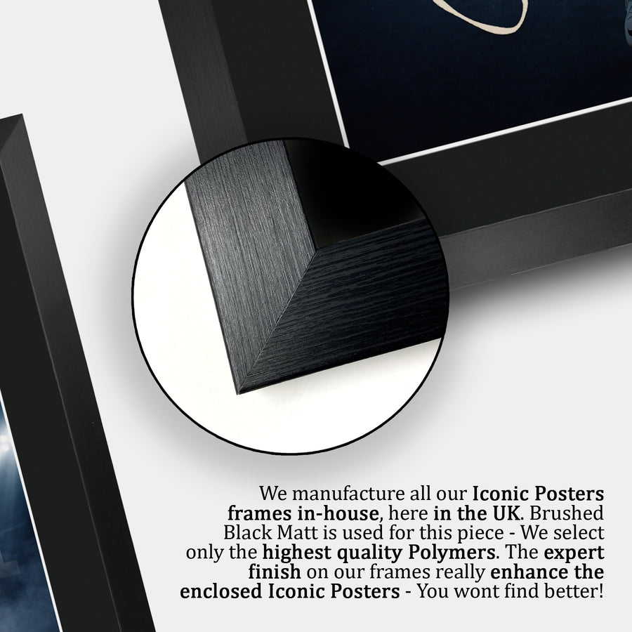 Close-up of the brushed black frame