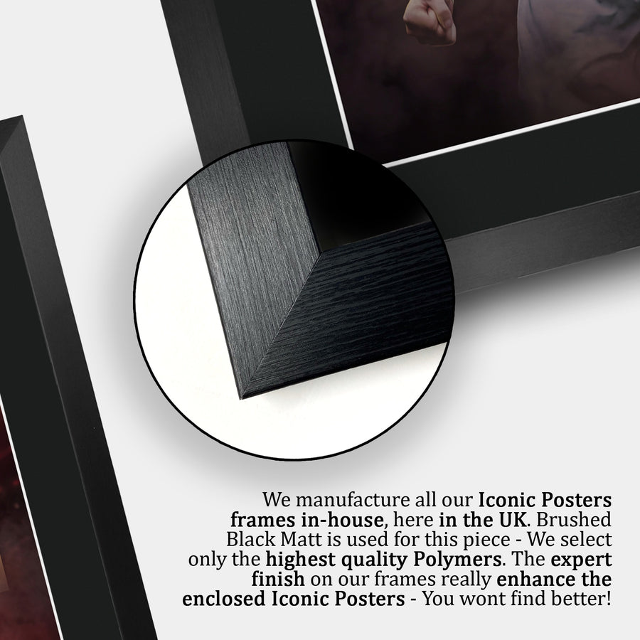 Close-up of the brushed black frame