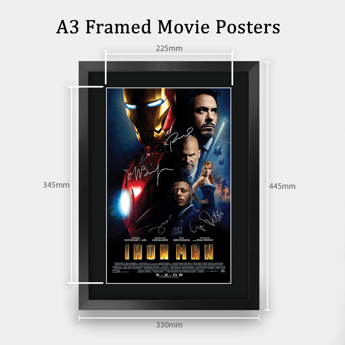 Iron Man Movie Poster Robert Downey Jr Terrence Howard Gwyneth Paltrow Jeff Bridges A3 framed print, view 2