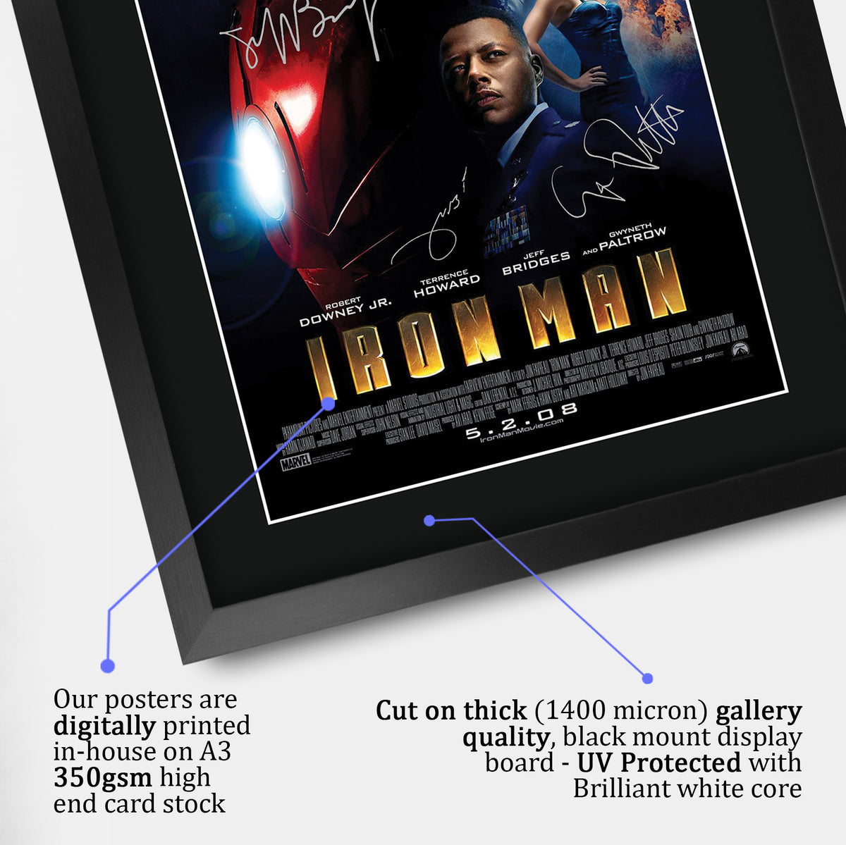 Iron Man Movie Poster Robert Downey Jr Terrence Howard Gwyneth Paltrow Jeff Bridges A3 framed print, view 4