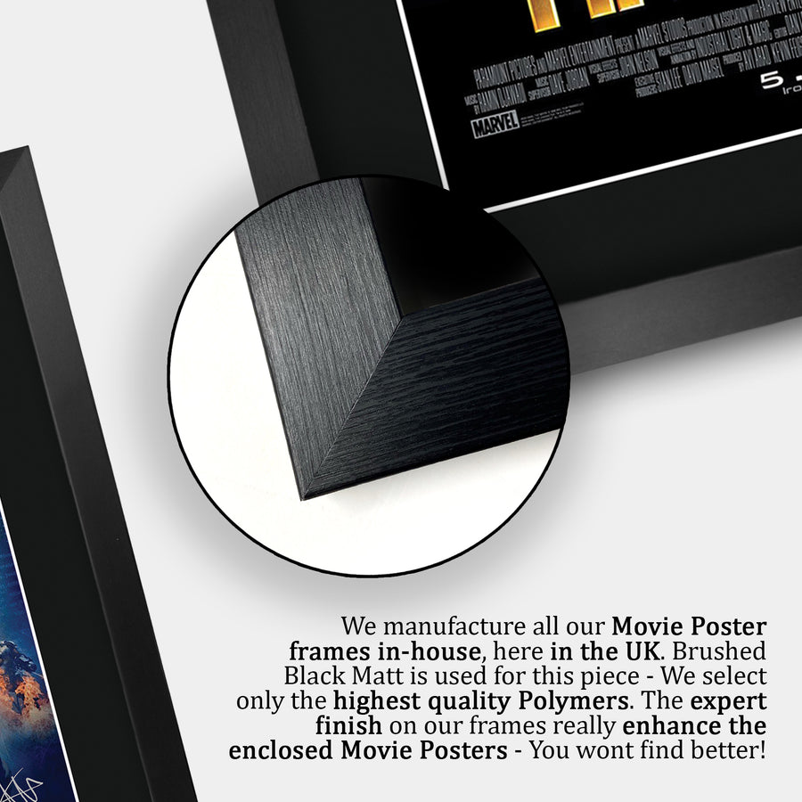 Close-up of the brushed black frame