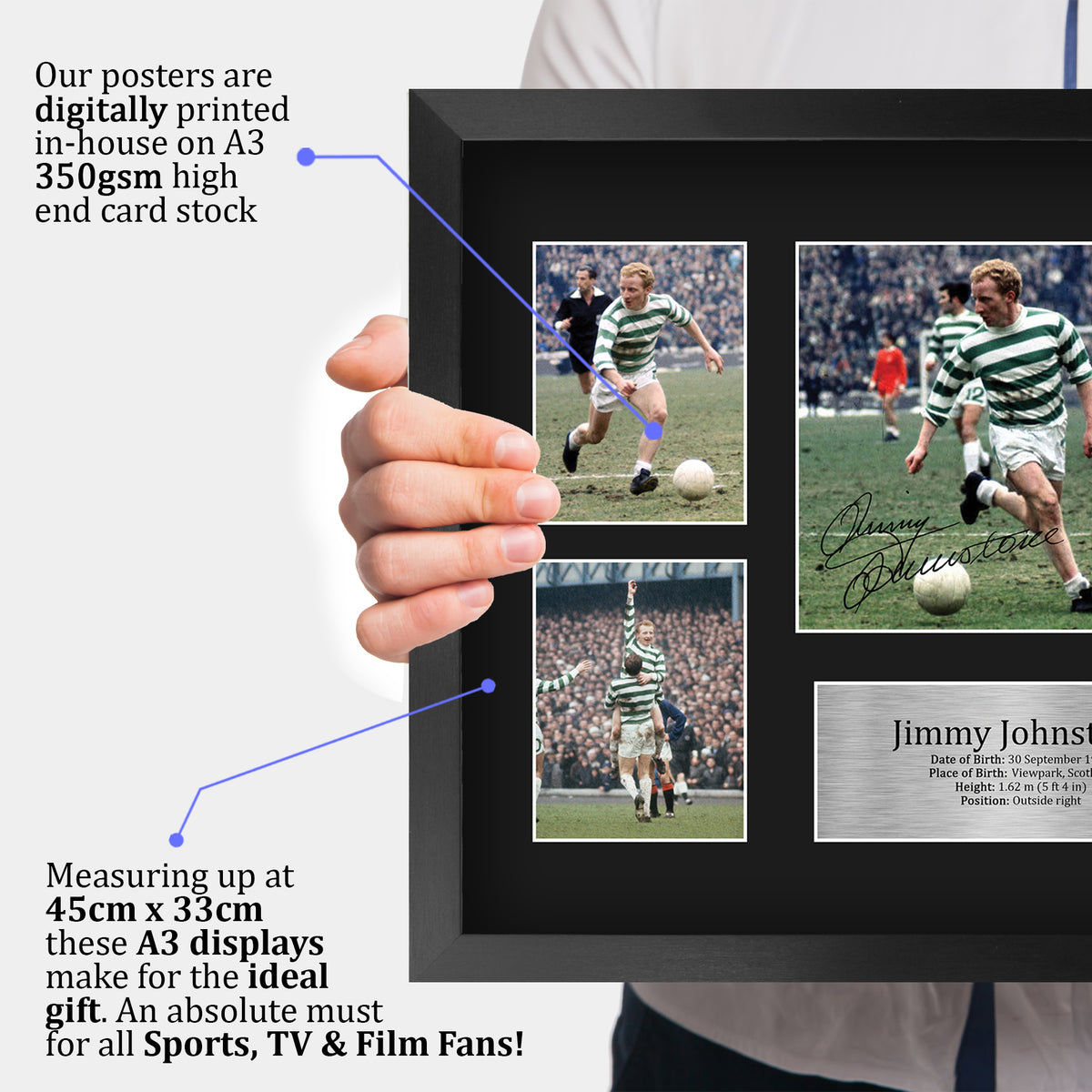 Jimmy Johnstone Hoops A3 framed print, view 3
