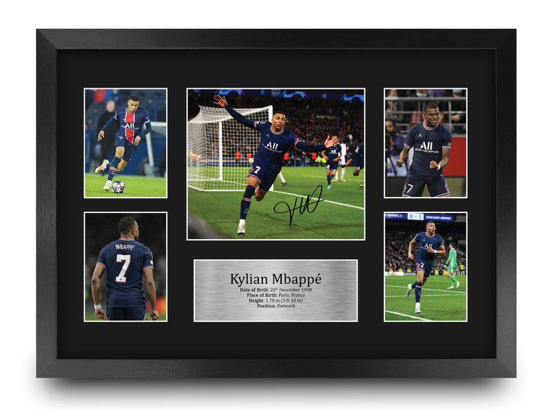 Kylian Mbappe Paris Blue and Reds A3 Framed Print
