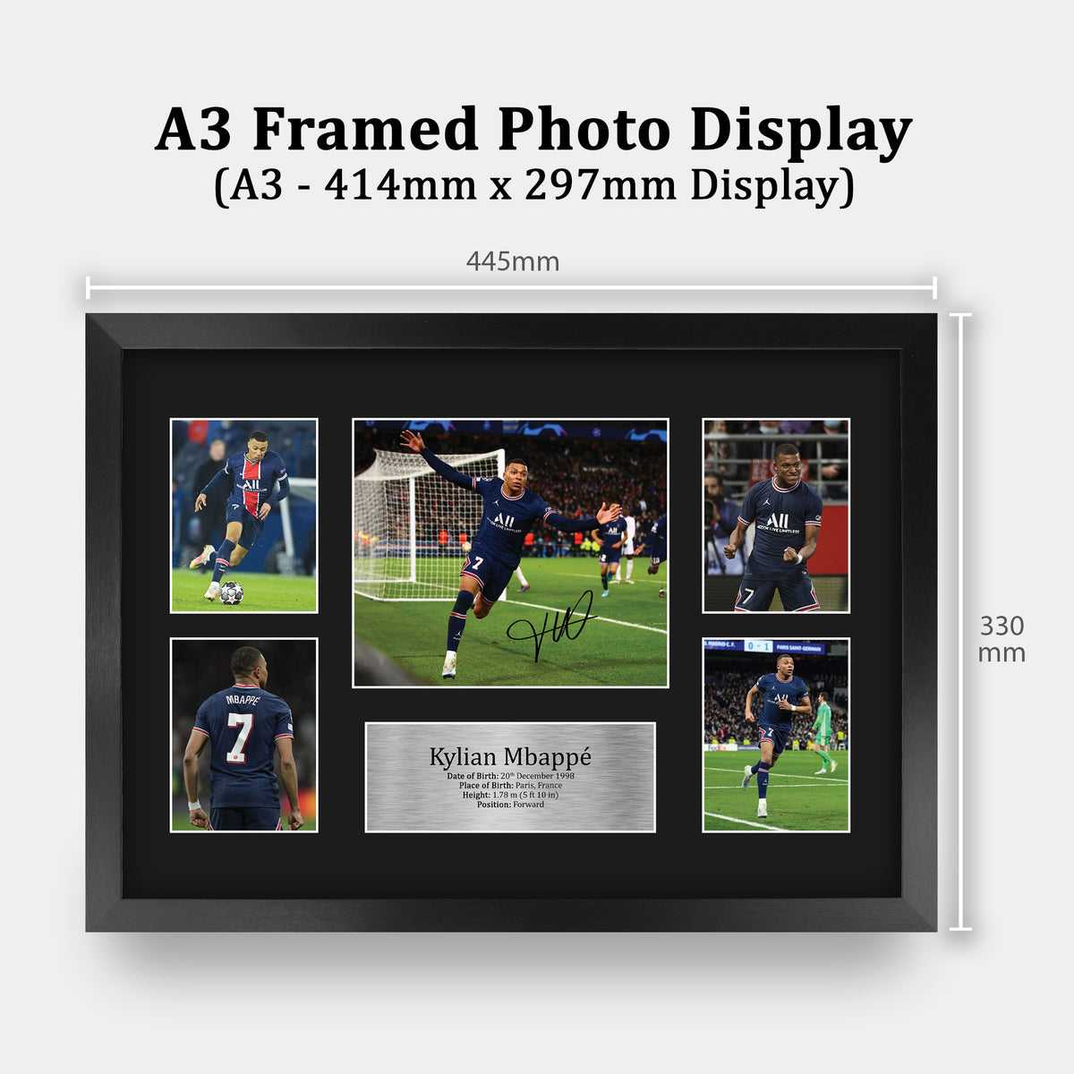 Kylian Mbappe Paris Blue and Reds A3 framed print, view 2