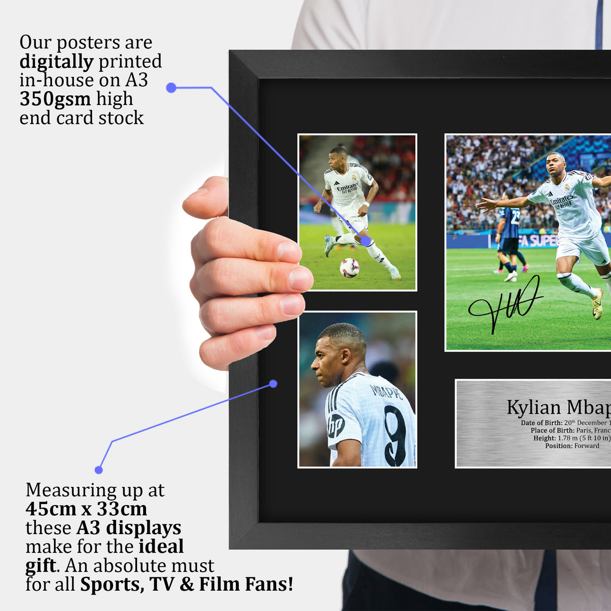 Kylian Mbappe Madrid A3 framed print, view 3
