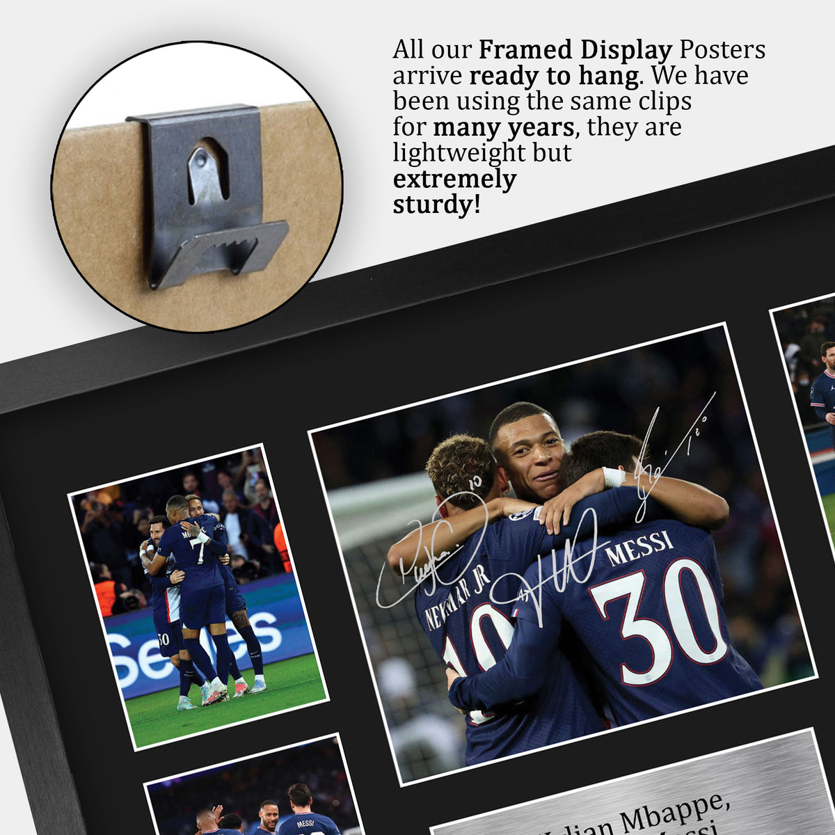 Kylian Mbappe, Lionel Messi & Neymar Jr Paris Blue and Reds A3 framed print, view 5