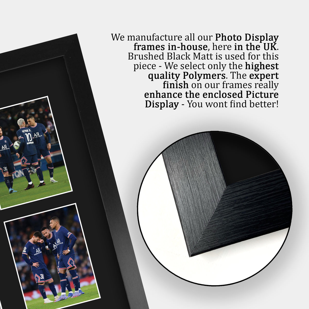 Kylian Mbappe, Lionel Messi & Neymar Jr Paris Blue and Reds A3 framed print, view 6