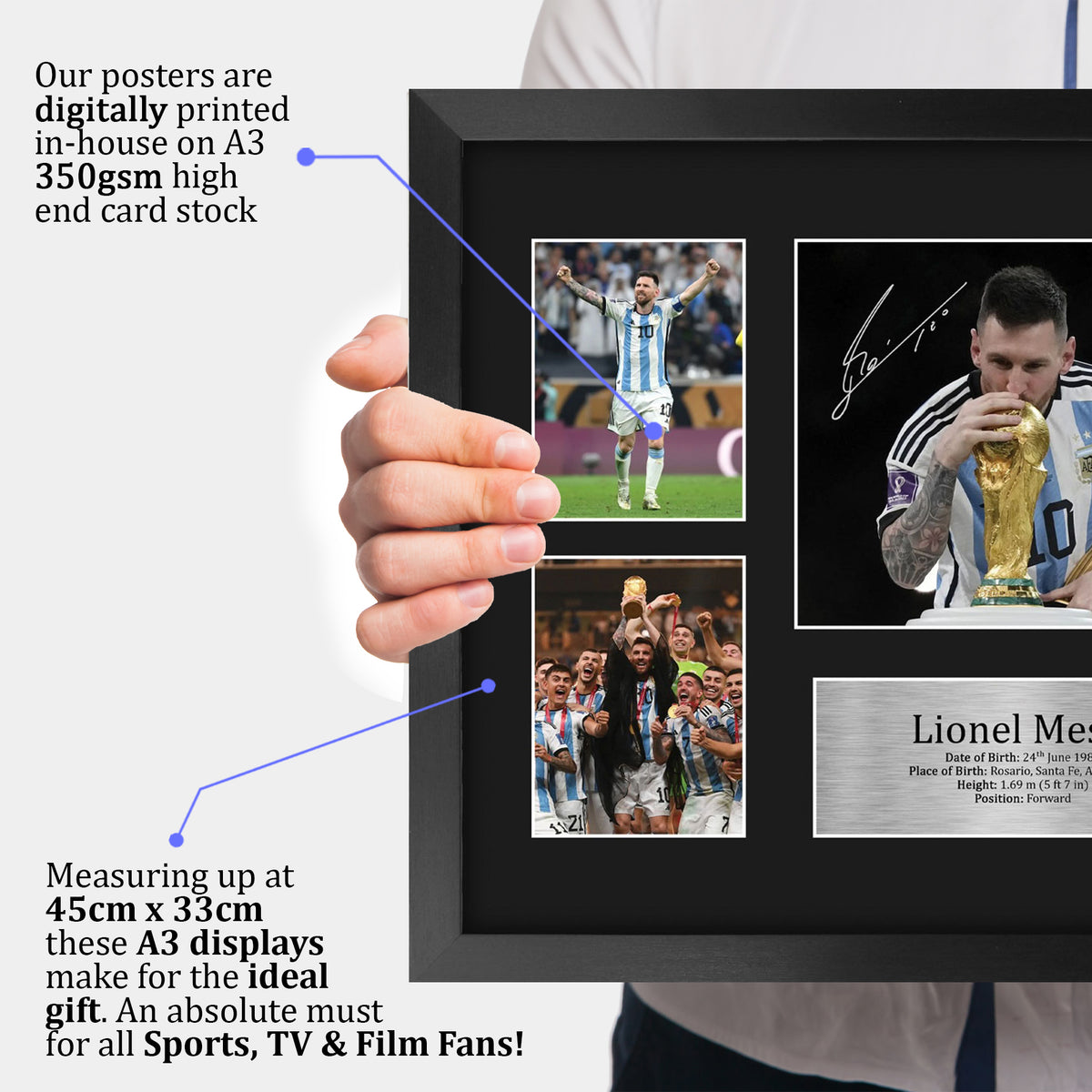 Lionel Messi Argentina A3 framed print, view 3