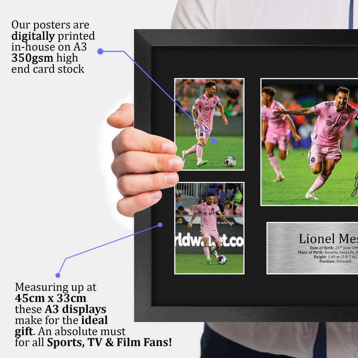 Lionel Messi Miami A3 framed print, view 3