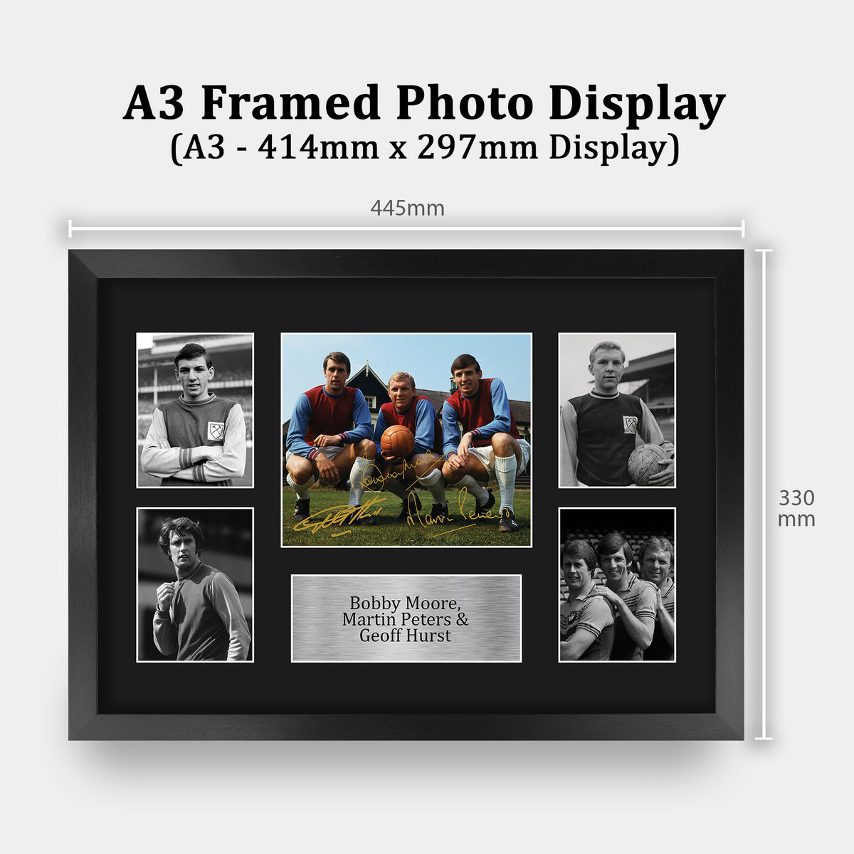 Bobby Moore Martin Peters & Geoff Hurst Hammers A3 framed print, view 2