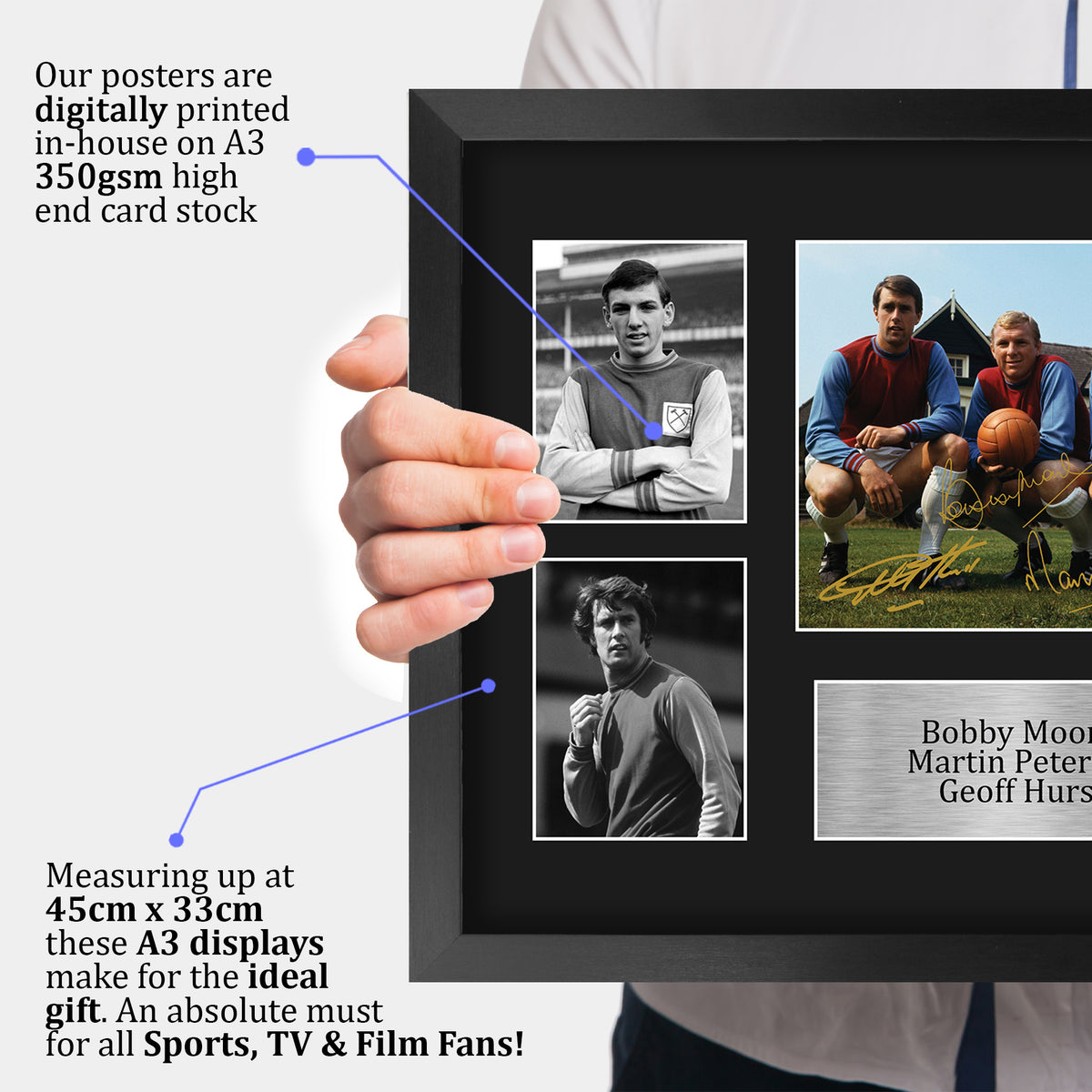 Bobby Moore Martin Peters & Geoff Hurst West Ham United A3 framed print, view 3