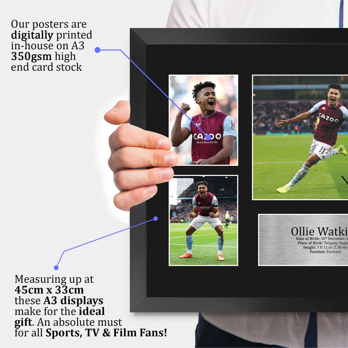 Ollie Watkins Villans A3 framed print, view 3