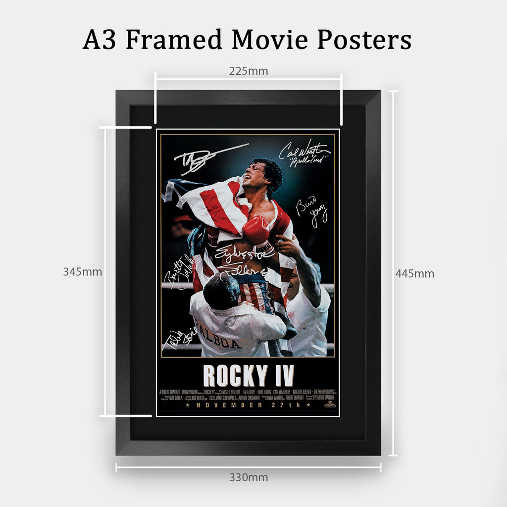 Rocky IV The Cast Rocky 4 Sylvester Stallone Dolph Lundgren Carl Weathers A3 framed print, view 2