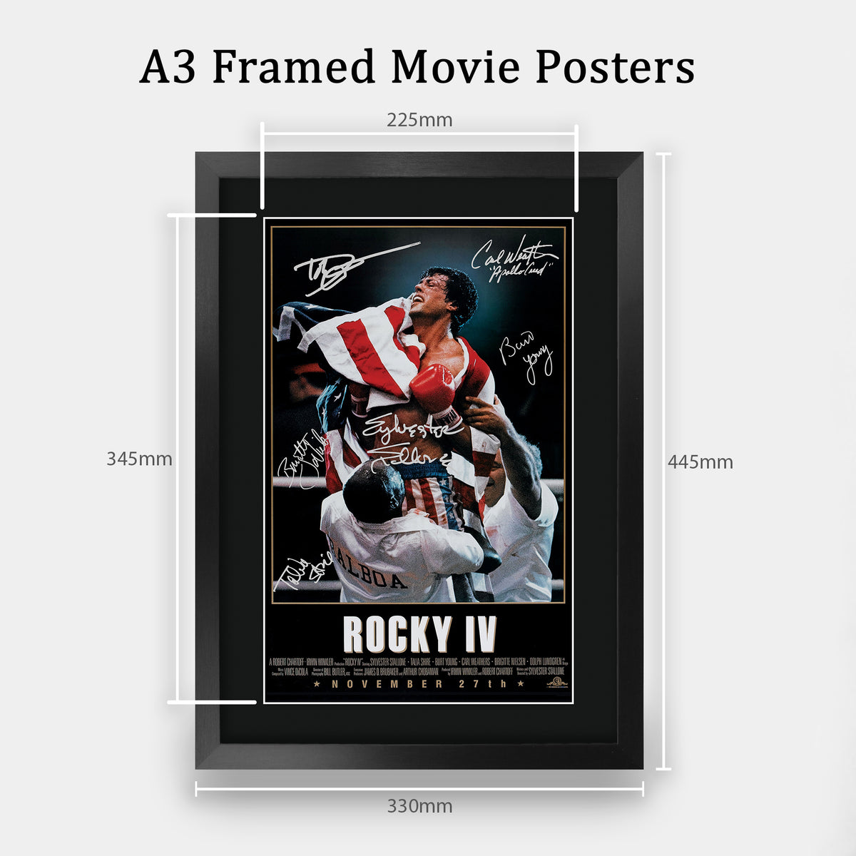 Rocky IV The Cast Rocky 4 Sylvester Stallone Dolph Lundgren Carl Weathers A3 framed print, view 2