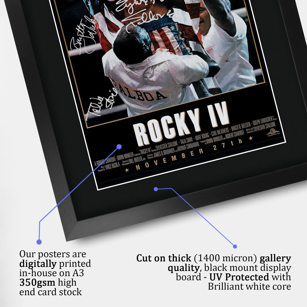 Rocky IV The Cast Rocky 4 Sylvester Stallone Dolph Lundgren Carl Weathers A3 framed print, view 4