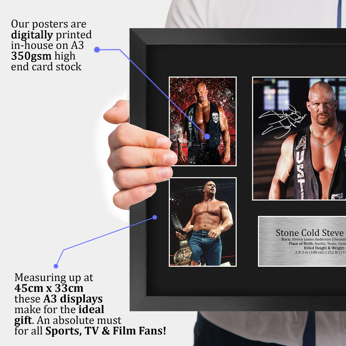 Stone Cold Steve Austin Wrestling A3 framed print, view 3