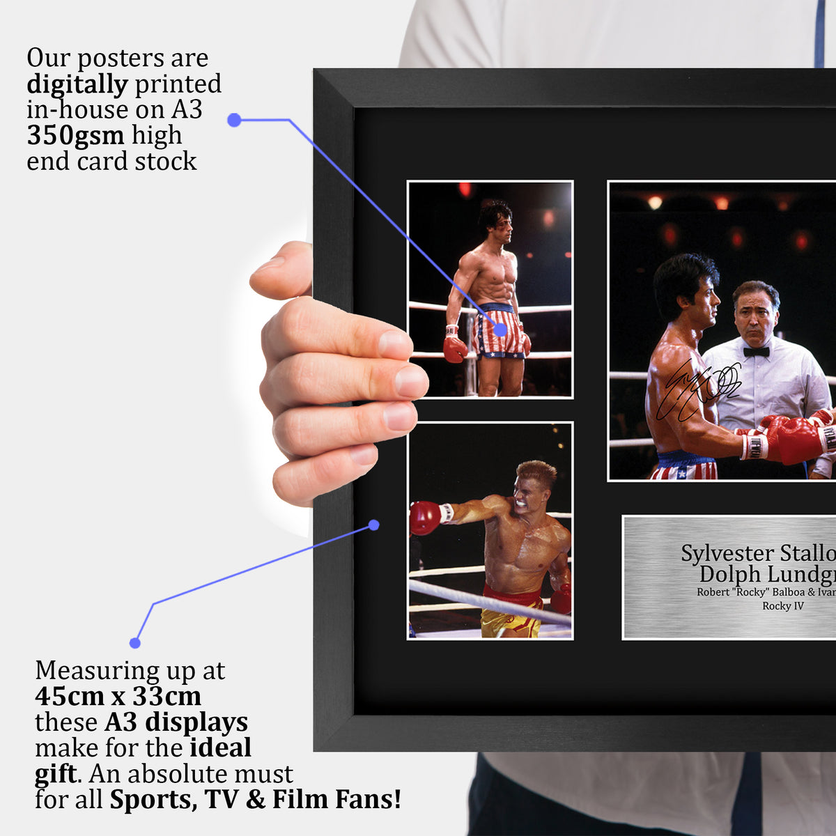 Stallone & Lundgren Rocky 4 A3 framed print, view 3